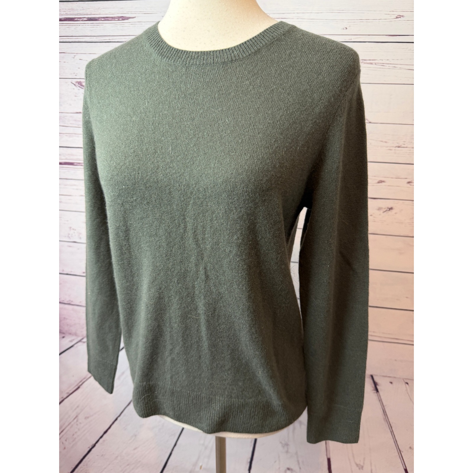 Quince Mongolian 100% Cashmere Sweater Moss Green Long Sleeve Pullover Crew Knit